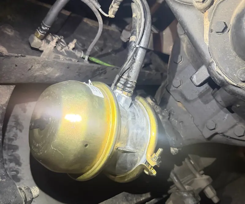Brake chamber installed on a heavy-duty truck axle